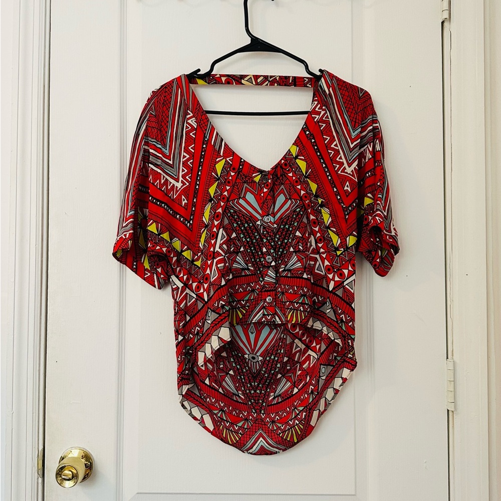 Mara Hoffman Red and Yellow Geometric Blouse